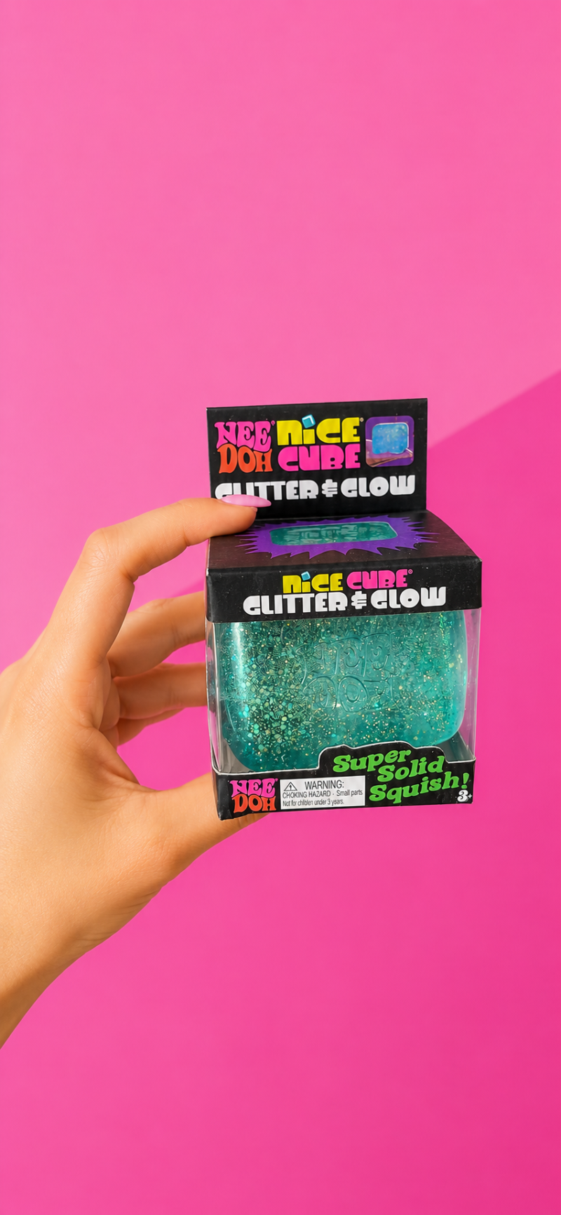 Blue NeeDoh Glitter & Glow Nice Cube Squishy Sensory Fidget Toy